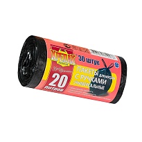 Мешки для мусора 20 л, с ручками, черные, в рулоне 30 шт., ПНД, 10 мкм, 550х440 мм, Крепак, 4607075710276 в Волжском