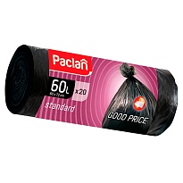 Мешки для мусора 60 л, черные, в рулоне 20 шт., ПНД, 7,4 мкм, 720х600 мм, PACLAN, 600820 в Волжском