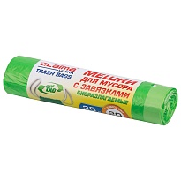 Мешки для мусора 35 л, биоразлагаемые с завязками, зеленые, в рулоне 20 шт., ПНД, 14 мкм, 600х500 мм, LAIMA ULTRA, 607688 в Волжском