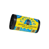 Мешки для мусора 20 л, с ушками, черные, в рулоне 30 шт., ПНД, 10 мкм, 550х440 мм, Крепакоф, 4607075710405 в Волжском