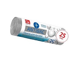 Мешки для мусора 35 л, серые, в рулоне 25 шт., ПНД, 9 мкм, 560х530 мм, GRIFON ANTIBAC, 101-128 в Волжском