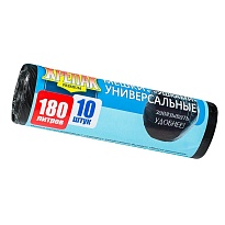 Мешки для мусора 180 л, с ушками, черные, в рулоне 10 шт., ПНД, 20 мкм, 1150х800 мм, Крепак, 4607075710498 в Волжском