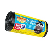 Мешки для мусора 180 л, черные, в рулоне 30 шт., ПНД, 20 мкм, 1150х800 мм, Крепак, 4607075710139 в Волжском