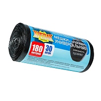 Мешки для мусора 180 л, с ушками, черные, в рулоне 30 шт., ПНД, 20 мкм, 1150х800 мм, Крепак, 4607075710399 в Волжском