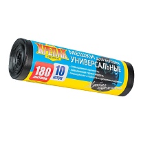 Мешки для мусора 180 л, черные, в рулоне 10 шт., ПНД, 20 мкм, 1150х800 мм, Крепак, 4607075710481 в Волжском