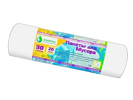Мешки для мусора 30 л, белые, в рулоне 20 шт., ПНД, 7 мкм, 600х500 мм, MIRPACK Classik, 302042 в Волжском