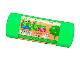 Мешки для мусора 180 л, ароматизированные, биоразлагаемые, зеленые, в рулоне 10 шт., ПВД, 40 мкм, 1300х930 мм, PURE ECOLOGY, bio1801081 в Волжском