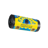 Мешки для мусора 30 л, с ушками, черные, в рулоне 30 шт., ПНД, 8 мкм, 580х460 мм, Крепакоф, 4607075710238 в Волжском
