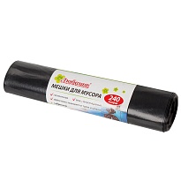 Мешки для мусора 240 л, черные, в рулоне 5 шт., ПВД 30 мкм, 1300х900 мм, Любаша, 605338 в Волжском