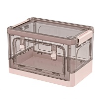 Ящик пластиковый складной прозрачный коричневый, дно розовое, 360х235х230 мм, с колесиками в Волжском